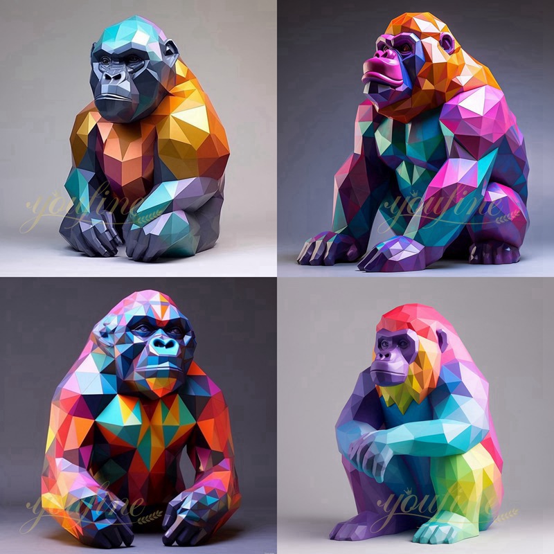 Geometric Colorful Large Metal Gorilla Statue