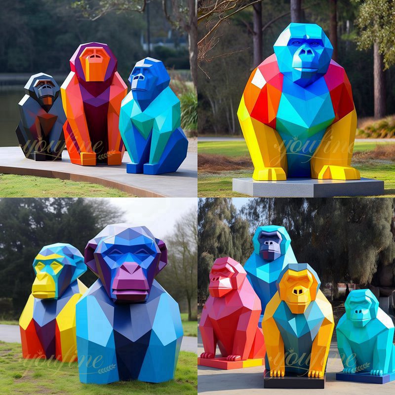 Geometric Colorful Large Metal Gorilla Statue