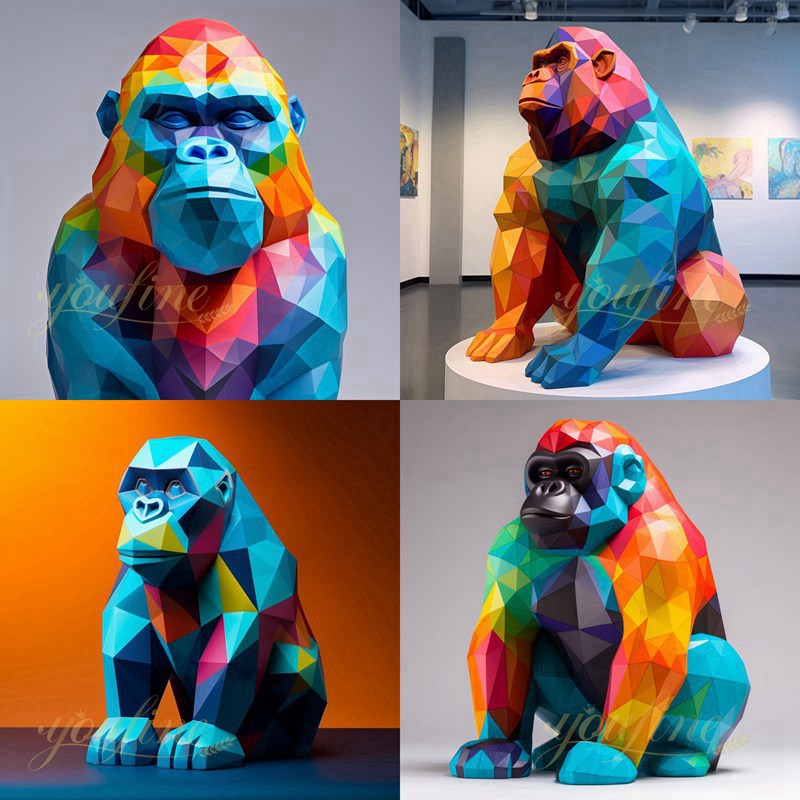 Geometric Colorful Large Metal Gorilla Statue