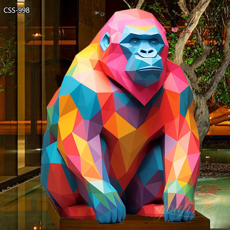 Geometric Colorful Large Metal Gorilla Statue - YouFine Sculpture