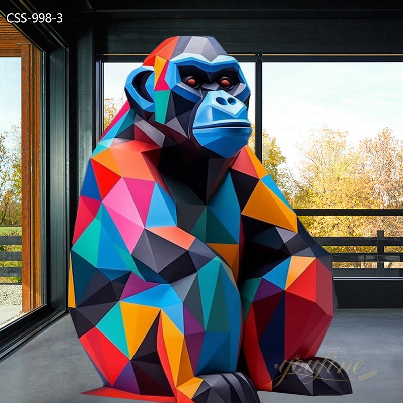 Geometric Colorful Large Metal Gorilla Statue CSS-998 - Center Square - 2