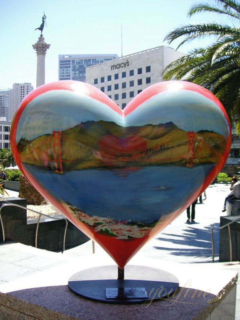 mirror polished Large Welded Metal Heart Sculpture for Outdoor public