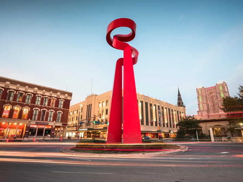 large abstract red sculpture