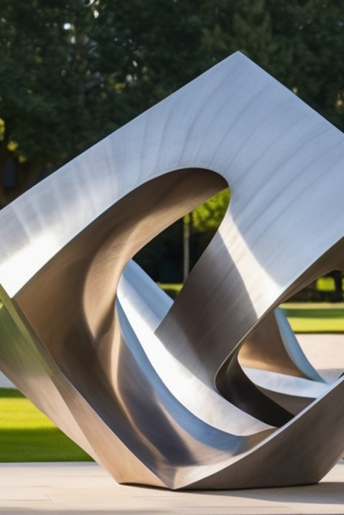 outdoor brushed stainless steel sculpture