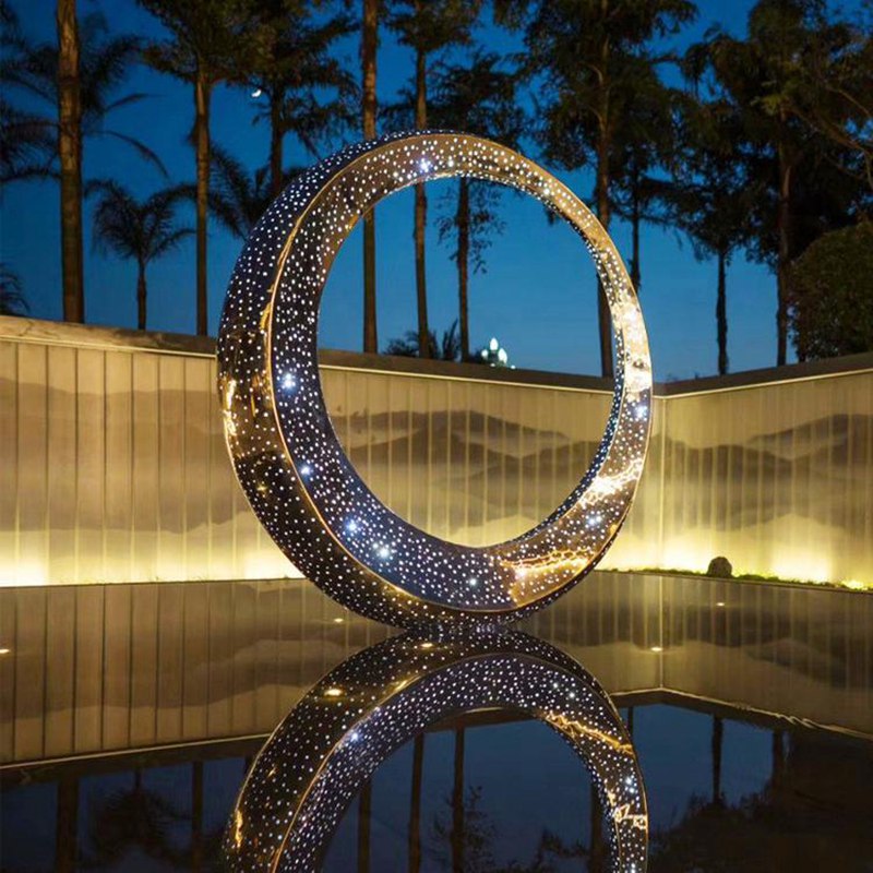 stainless steel ring outdoor light sculpture