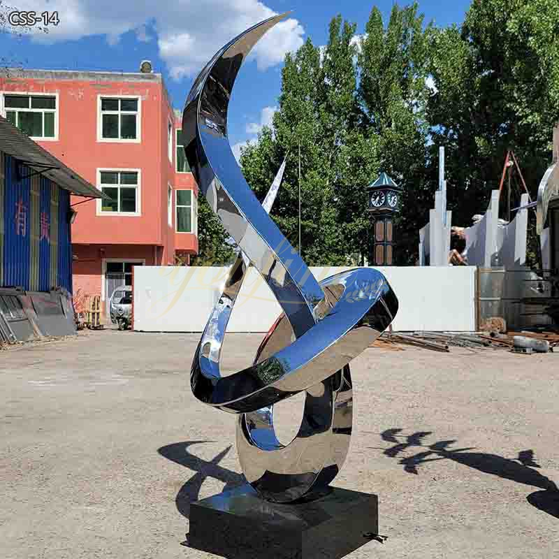 Large Mirror Polished Abstract Outdoor Modern Metal Sculpture for Sale CSS-14 - Center Square - 5