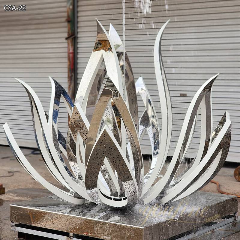 Metal Lotus Flower Fountain Water Feature Sculpture for Garden - Abstract Water Sculpture - 3