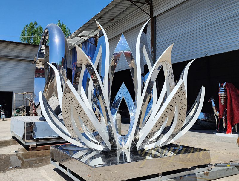 Metal Lotus Flower Fountain Water Feature Sculpture for Garden - Abstract Water Sculpture - 2
