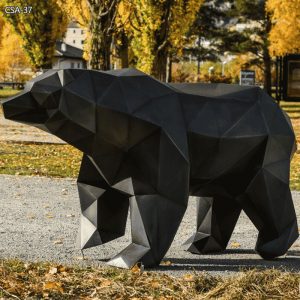 Outdoor Metal Black Bear Large Polygonal Sculpture for Sale