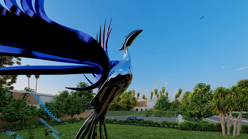 Stainless Steel Phoenix Bird Sculpture for Park - Garden Metal Sculpture - 8