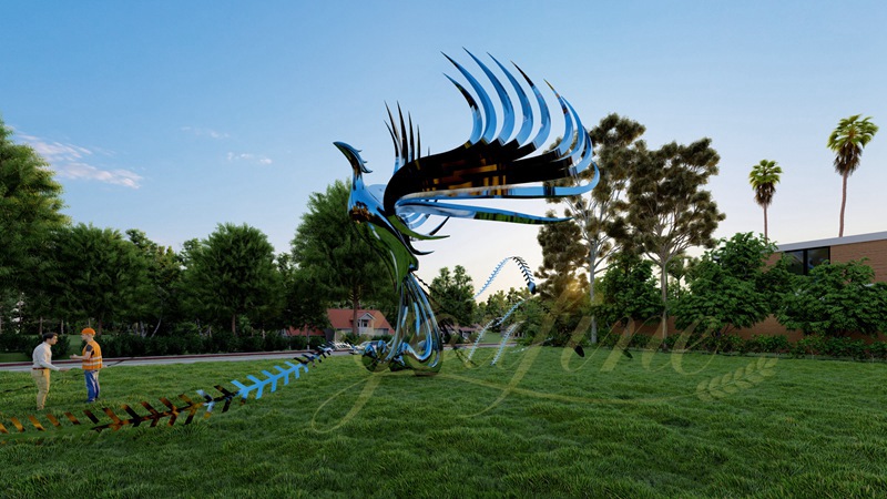 Stainless Steel Phoenix Bird Sculpture for Park - Garden Metal Sculpture - 4