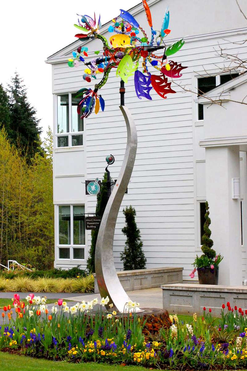 Colorful Stainless Steel Windmill Sculpture Garden Art Decor