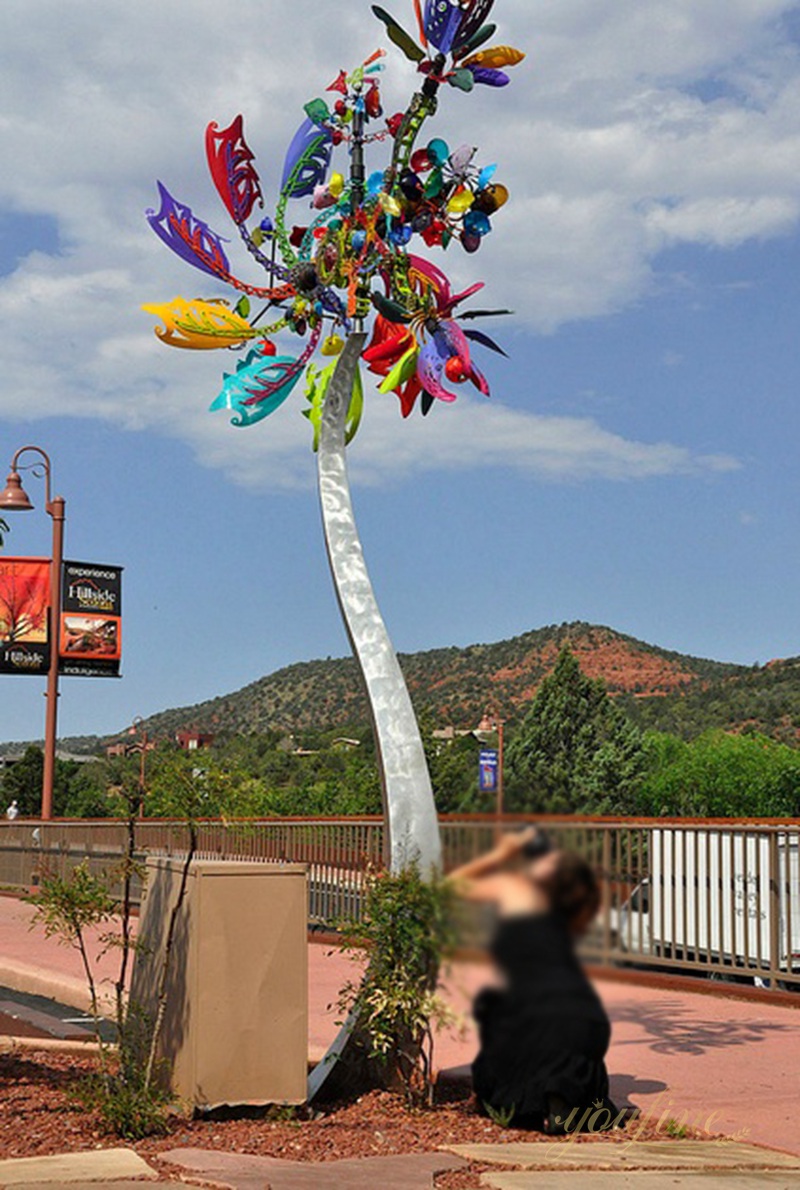 Colorful Stainless Steel Windmill Sculpture Garden Art Decor