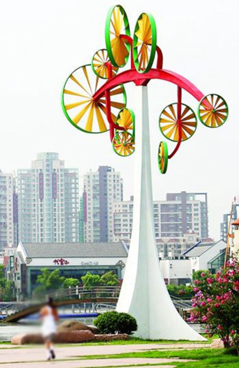 Colorful Stainless Steel Windmill Sculpture Garden Art Decor