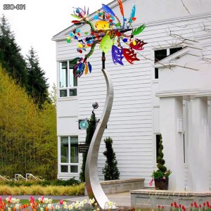 Colorful Stainless Steel Windmill Sculpture Garden Art Decor