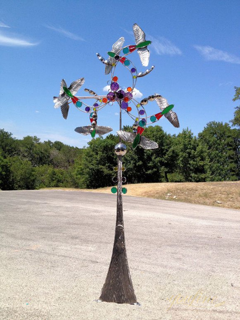 Colorful Stainless Steel Windmill Sculpture Garden Art Decor