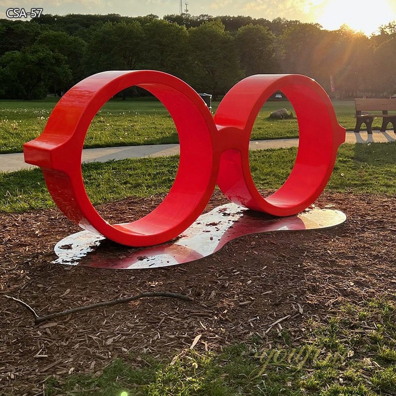 Large Design Red Metal Glasses Sculpture for Lawn - Garden Metal Sculpture - 3
