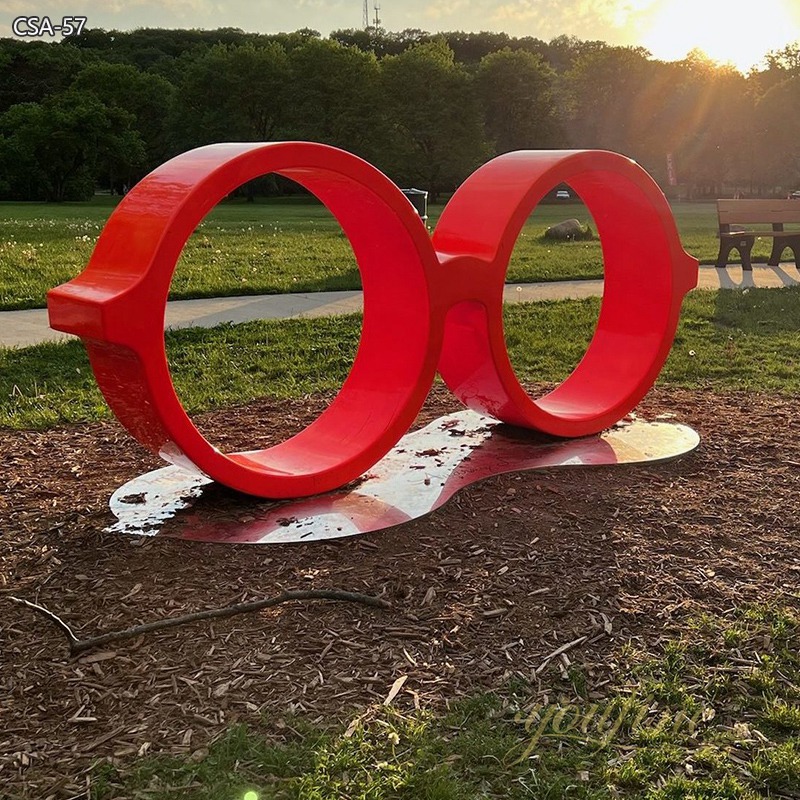 Large Design Red Metal Glasses Sculpture for Lawn 