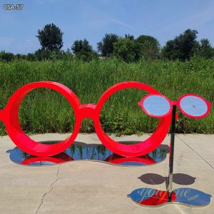 Large Design Red Metal Glasses Sculpture for Lawn