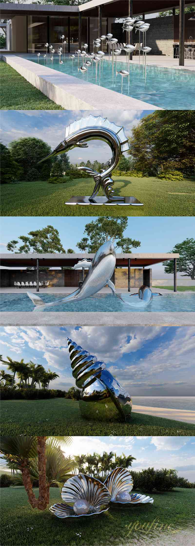 Spectacular Stainless Steel Fish Sculpture for Yard CSS-995 - Garden Metal Sculpture - 14