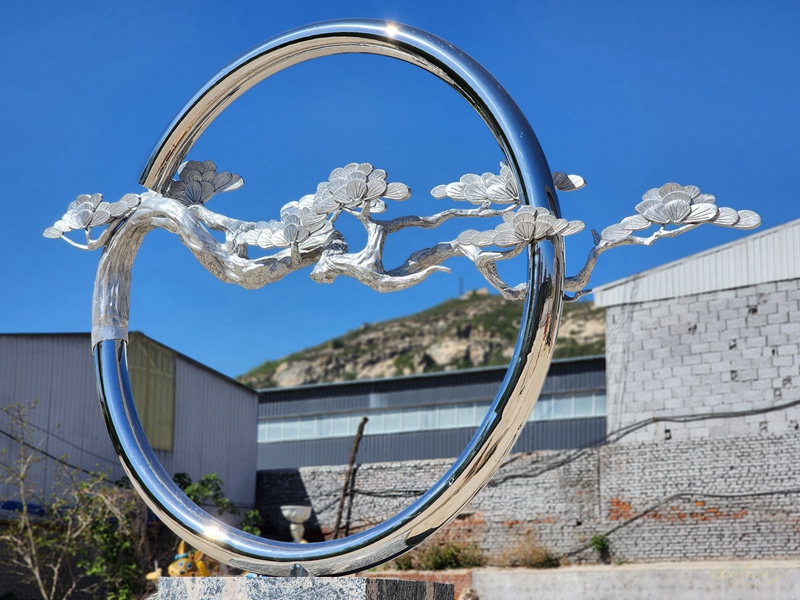 Large Tree in Circle Modern Stainless Steel Sculpture for Outdoor