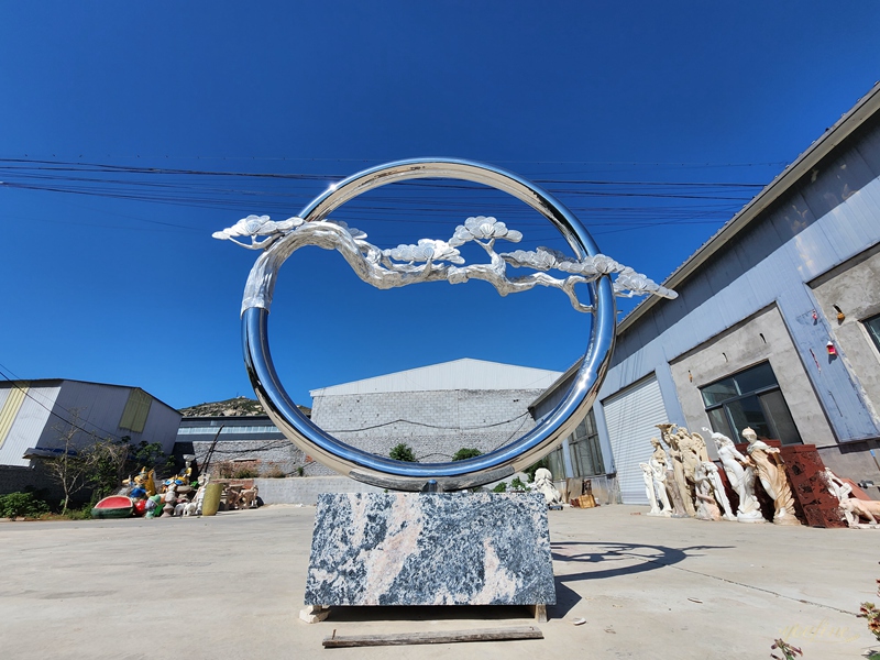 Large Tree in Circle Modern Stainless Steel Sculpture for Outdoor