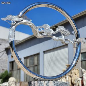 Large Tree in Circle Modern Stainless Steel Sculpture for Outdoor