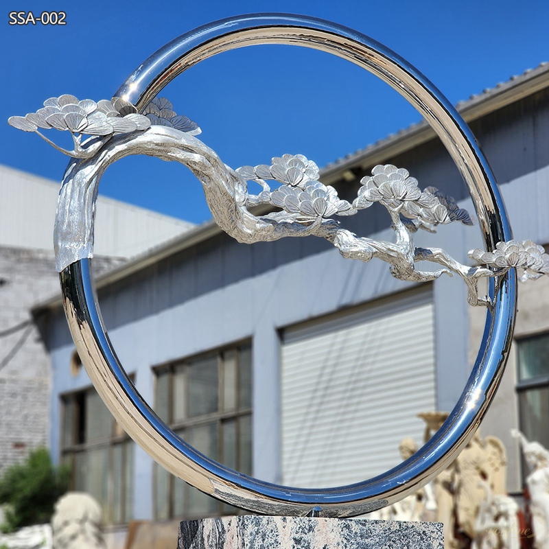 Large Tree in Circle Modern Stainless Steel Sculpture for Outdoor