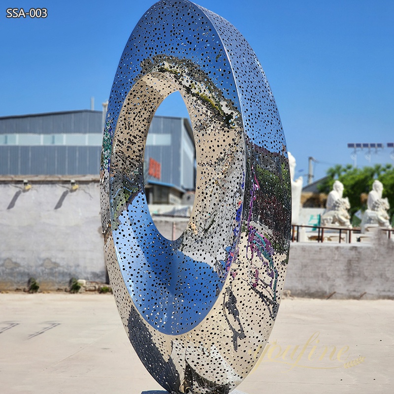 Modern Hollow Ring Stainless Steel Sculpture for Outdoor