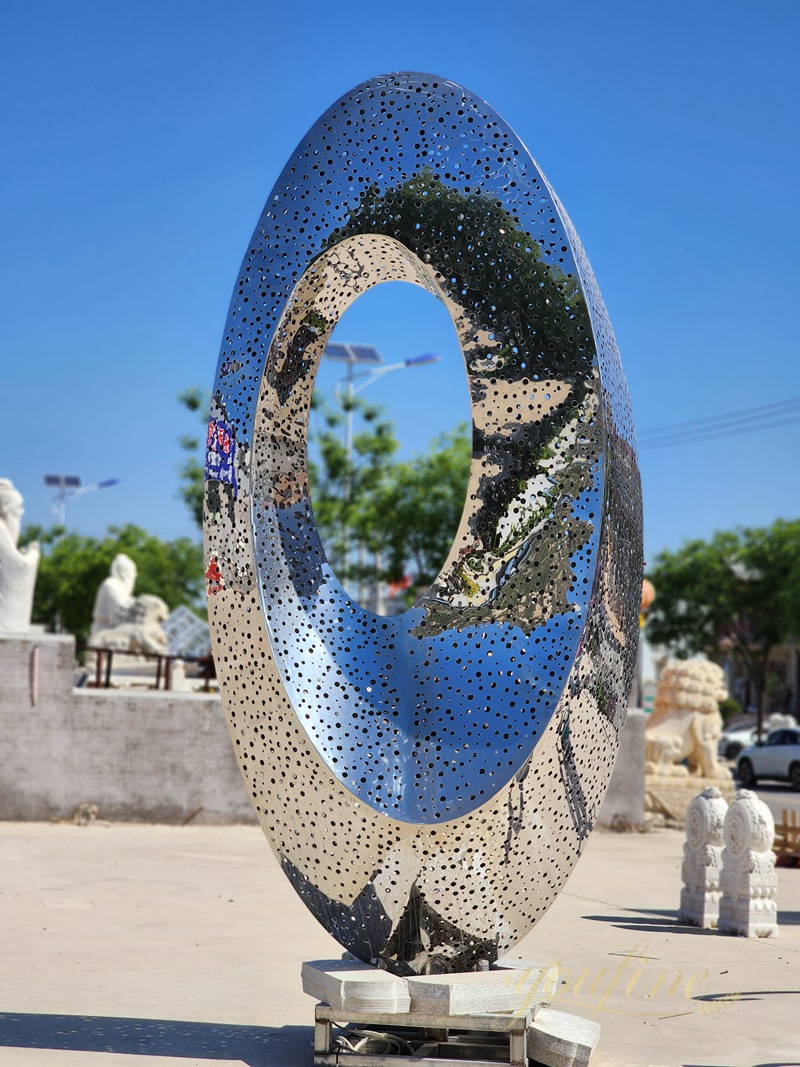 Modern Hollow Ring Stainless Steel Sculpture for Outdoor