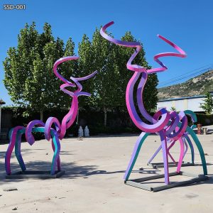 Stainless Steel Abstract Line Deer Sculpture in Purple and Blue