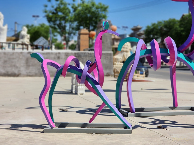 Stainless Steel Abstract Line Deer Sculpture in Purple and Blue 