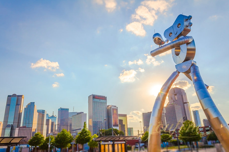 The Traveling Man with Bird Giant Metal Sculpture for Public