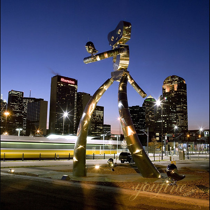 The Traveling Man with Bird Giant Metal Sculpture for Public