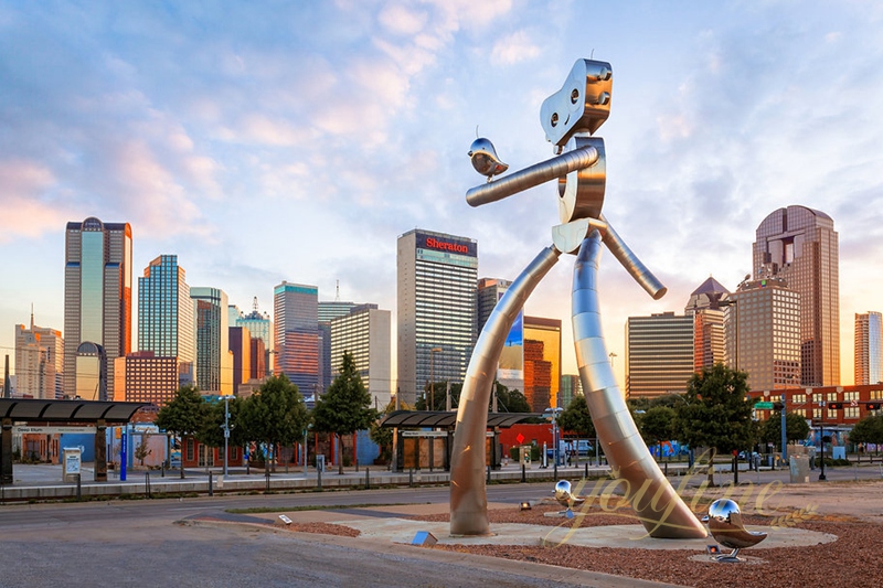 The Traveling Man with Bird Giant Metal Sculpture for Public