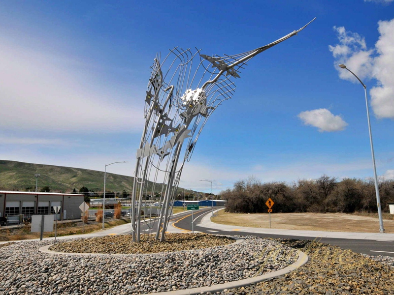 Large Public Roundabout Sculpture Fishing for Gravity & Waves of Viticulture