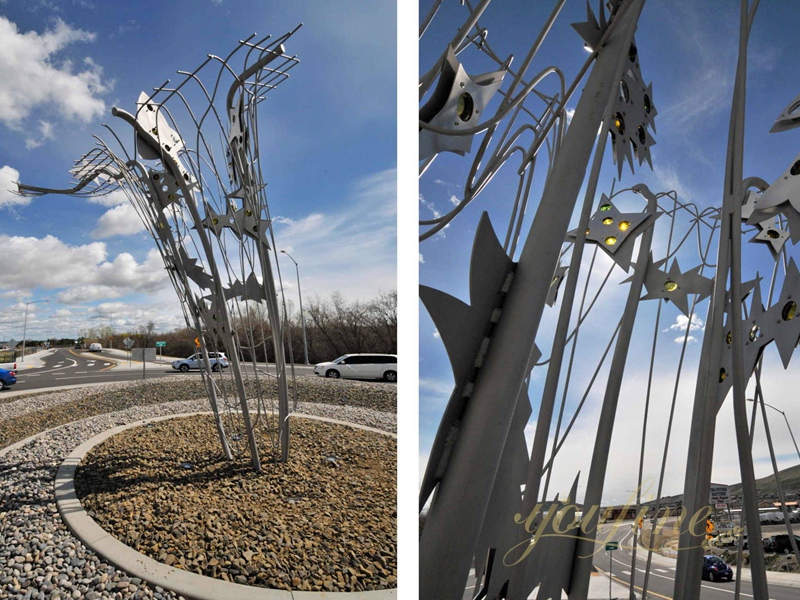 Large Public Roundabout Sculpture Fishing for Gravity & Waves of Viticulture - Garden Metal Sculpture - 5