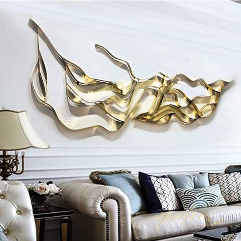 Modern Abstract Metal Wave Sculpture for Wall