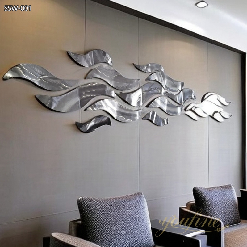 Modern Abstract Metal Wave Sculpture for Wall