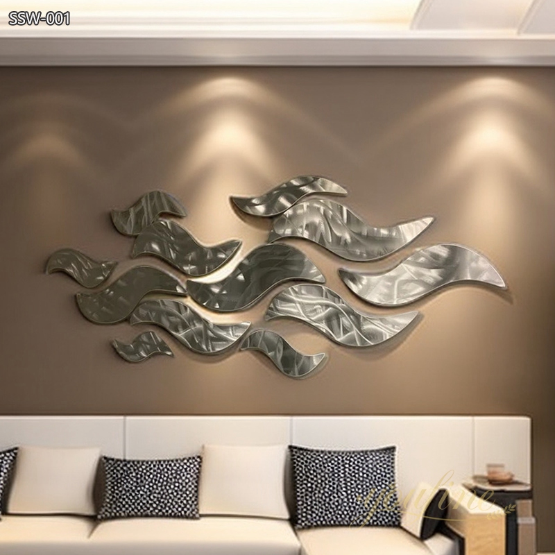 Modern Abstract Metal Wave Sculpture for Wall