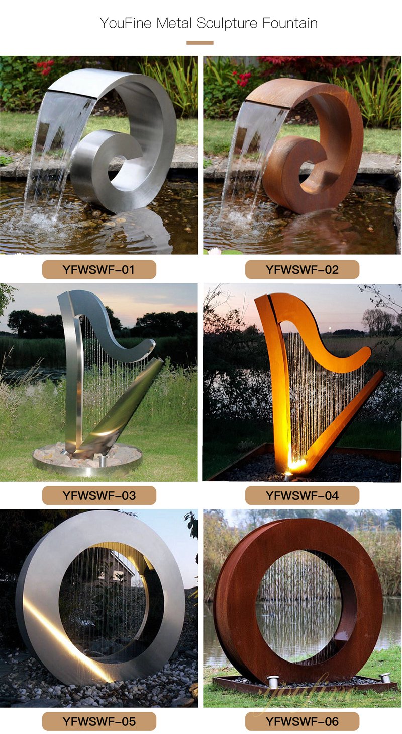 Modern Stainless Steel Harp Sculpture with Lighting - Abstract Water Sculpture - 7