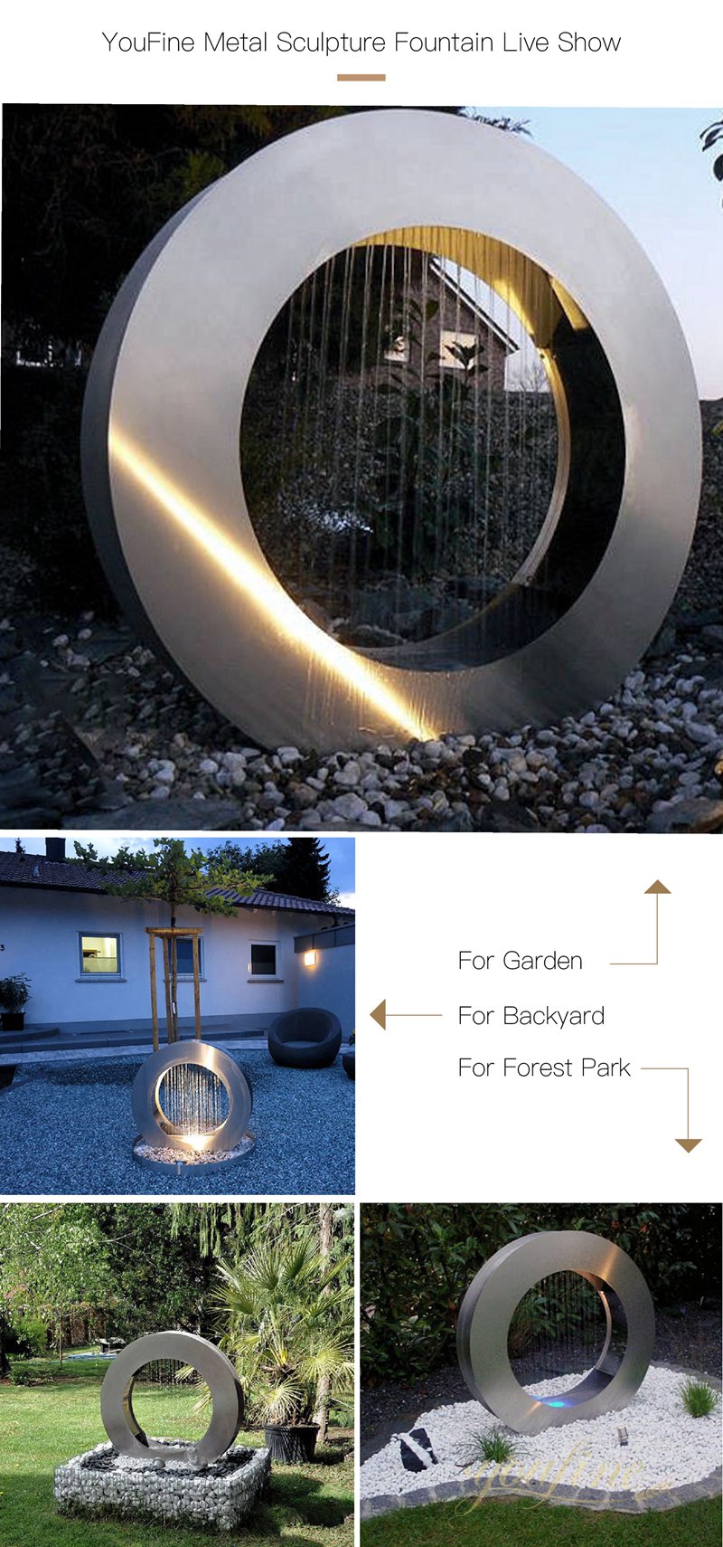 YouFine Modern Stainless Steel Water Feature Sculpture 