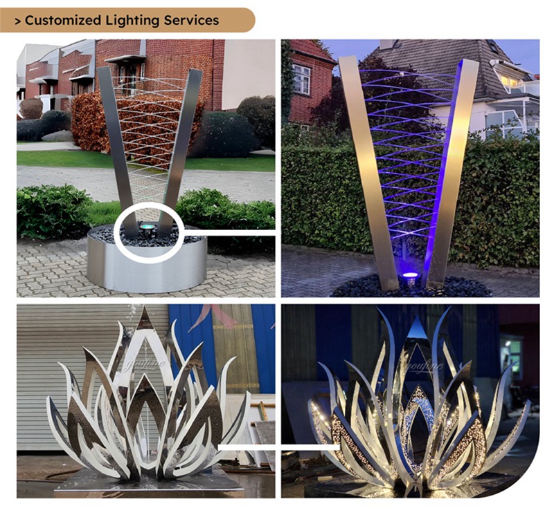 Metal Lotus Flower Fountain Water Feature Sculpture for Garden - Abstract Water Sculpture - 5