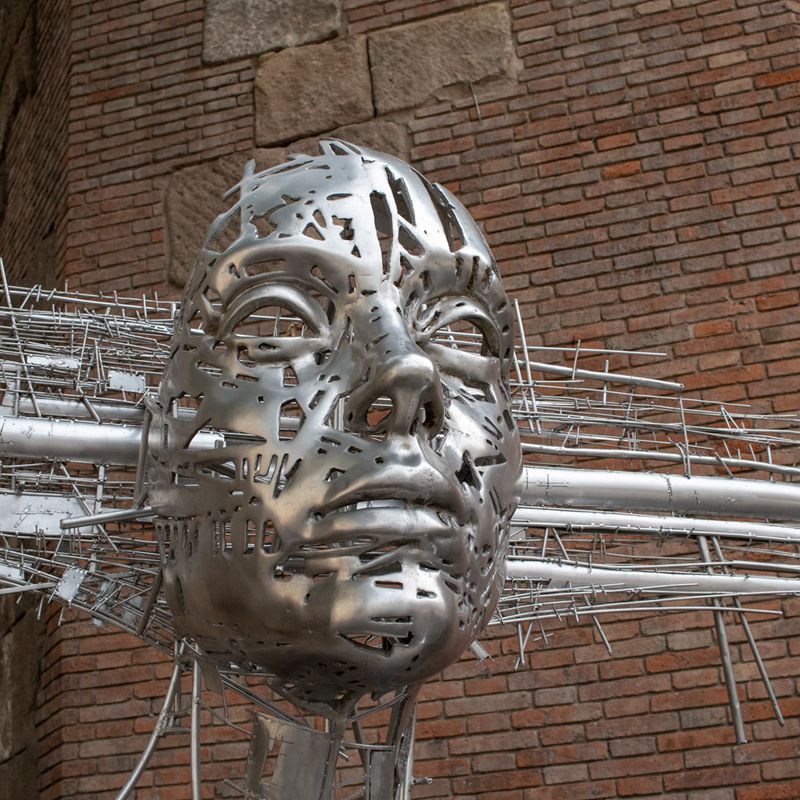 Abstract Stainless Steel Large Face Sculpture