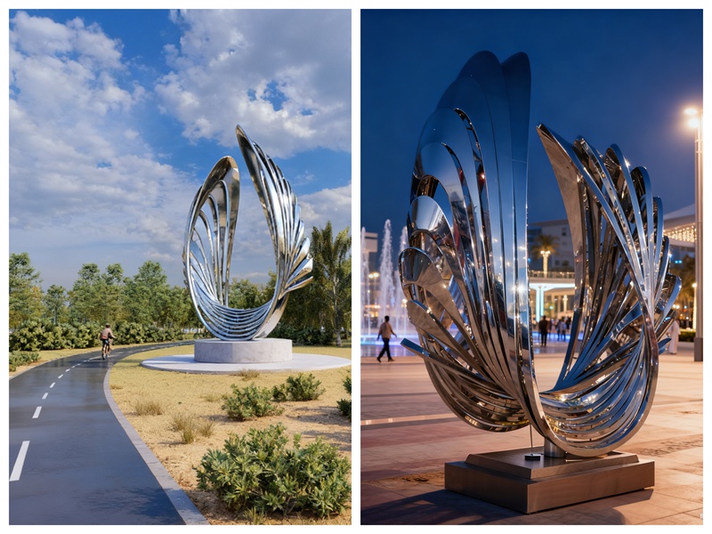 Large Seashell Design Modern Abstract Sculpture for Park SSA-011 - Garden Metal Sculpture - 3 Large modern Seashell sculpture