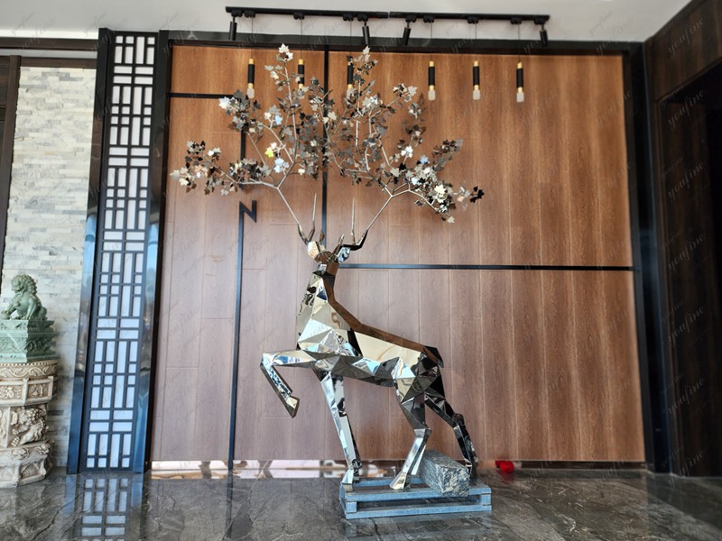 Mesmerize Geometric Metal Deer Sculptures for Lobby - Geometric Sculpture - 1