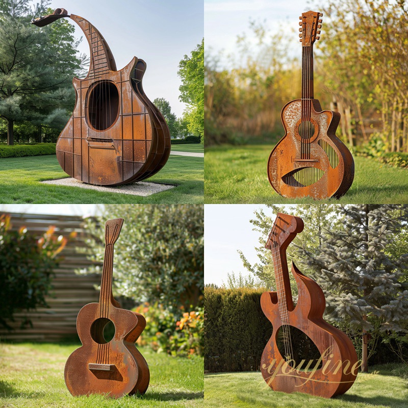 Corten Steel Guitar Sculpture Customizable for Outdoor