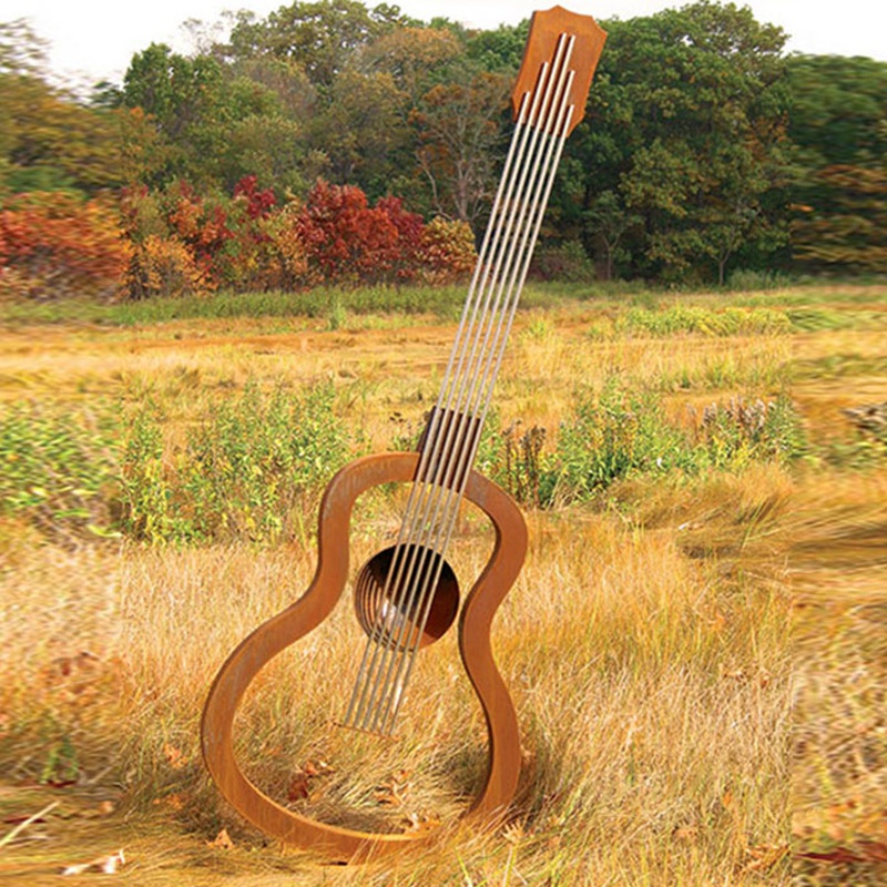 Corten Steel Guitar Sculpture Customizable for Outdoor