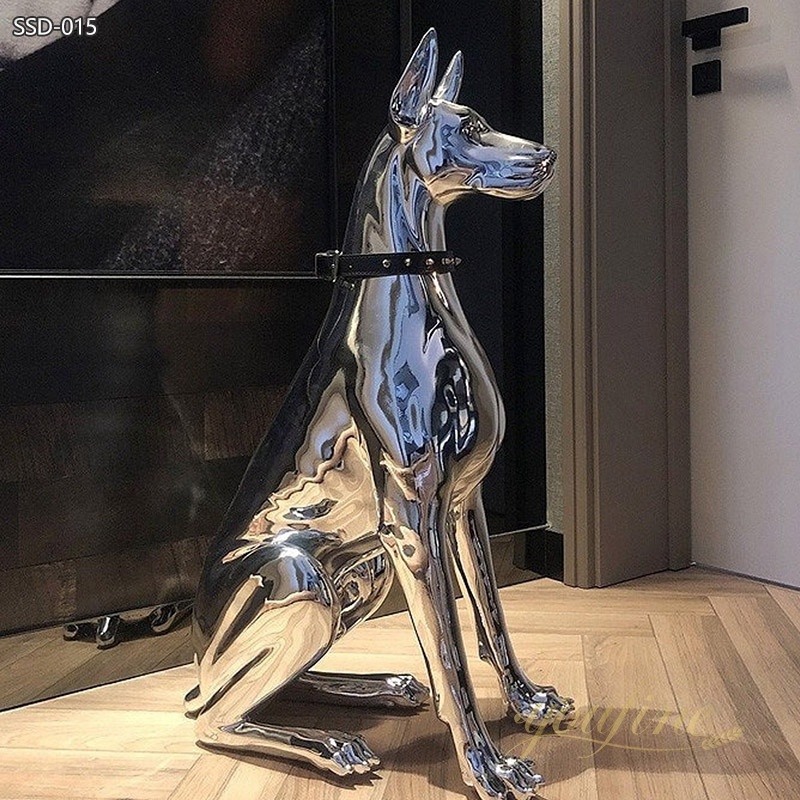 Forged Welcome Stainless Steel Dog Sculpture