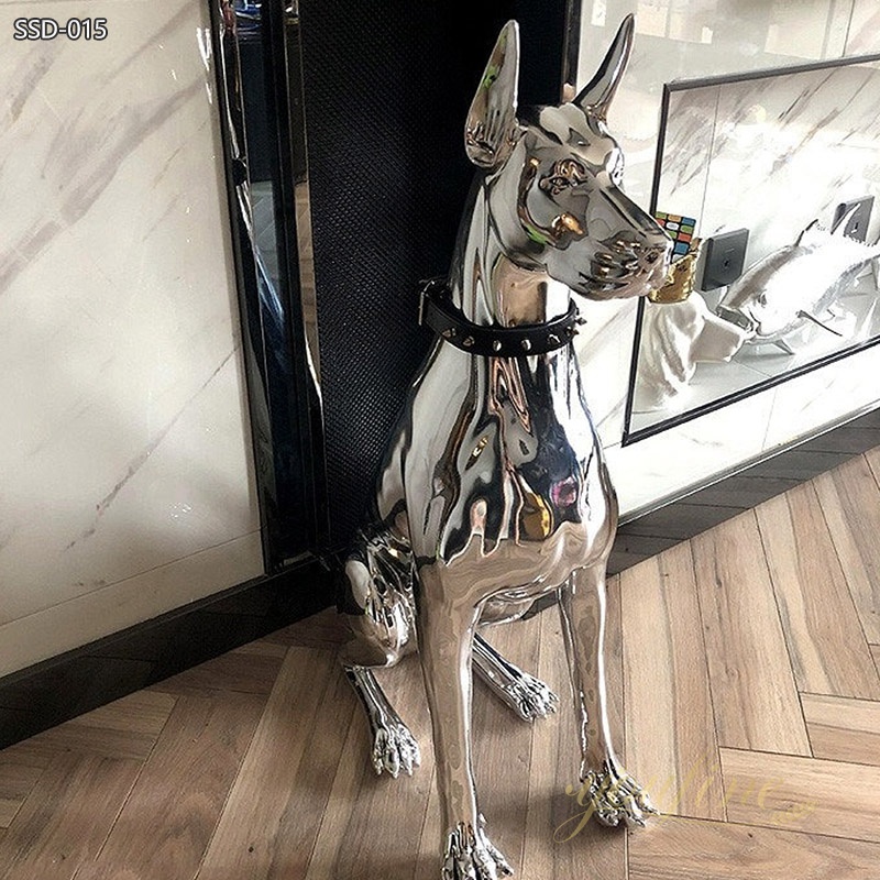 Forged Welcome Stainless Steel Dog Sculpture Modern Decor - Center Square - 2